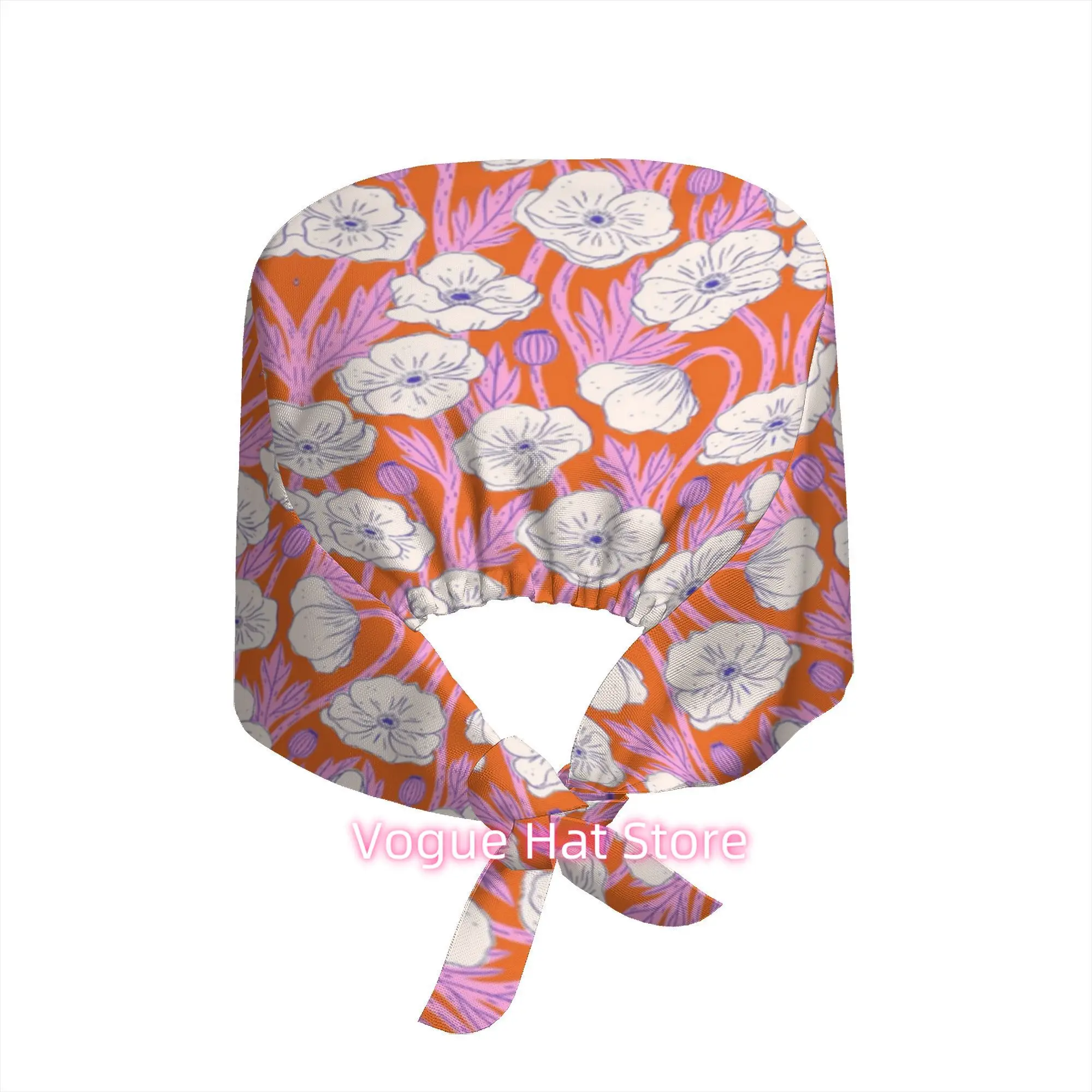 One Adjustable Work Cap Featuring a White Poppy Floral Design, Bright Orange And Pink Botanical Style, Perfect for Summer Beach