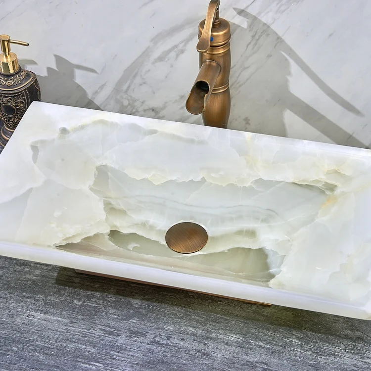 %r Rectangle White Onyx Marble Stone Kitchen Sinks