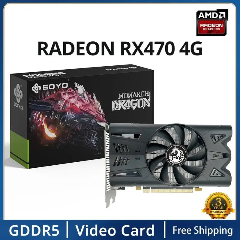 To AMD Radeon RX470 4G Graphics Card GDDR5 Memory 256Bit PCIE3.0x16 DP DVI Interface Gaming Video Card for Desktop Computers