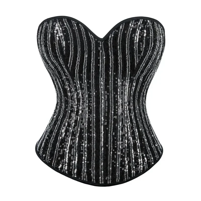 

Black Sequined Corsets for Women Steampunk Gothic Corset Bustier with Zipper Vintage Style Corset Top Burlesque Lingerie