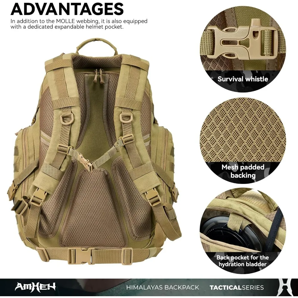 3-Day Survival Backpack: Military-Grade Tactical MOLLE Assault Pack with Hydration System, Tan Color
