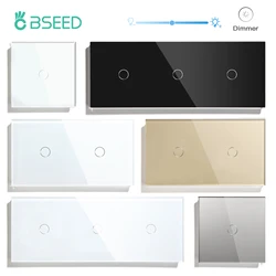 BSEED Dimmer Light Switch 1Gang 1Way Led Dimmer 220V Wall Touch Light Switch Crystal Glass Panel Blue Backlight Memory Function