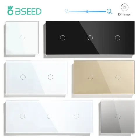 BSEED Dimmer Light Switch 1Gang 1Way Led Dimmer 220V Wall Touch Light Switch Crystal Glass Panel Blue Backlight Memory Function