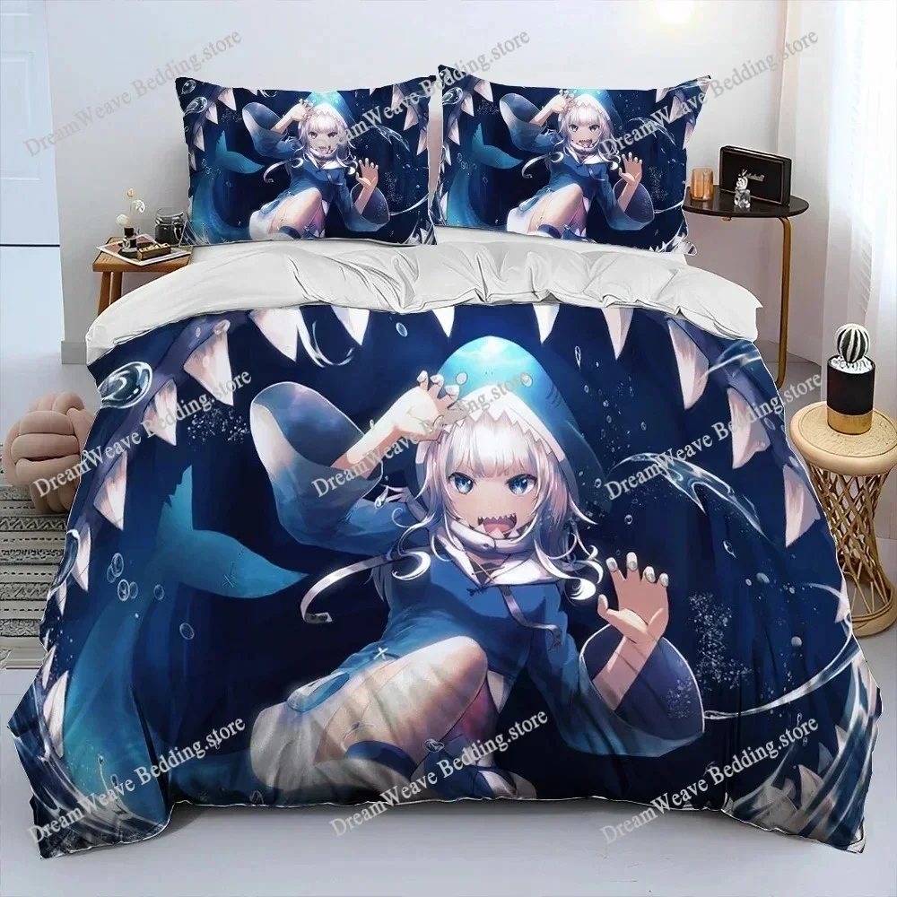 Cute Gawr Gura Hololive Anime Shark Bedding Set Duvet Cover Bed Set Quilt Cover Pillowcase Comforter King Queen Size Boys Adult7