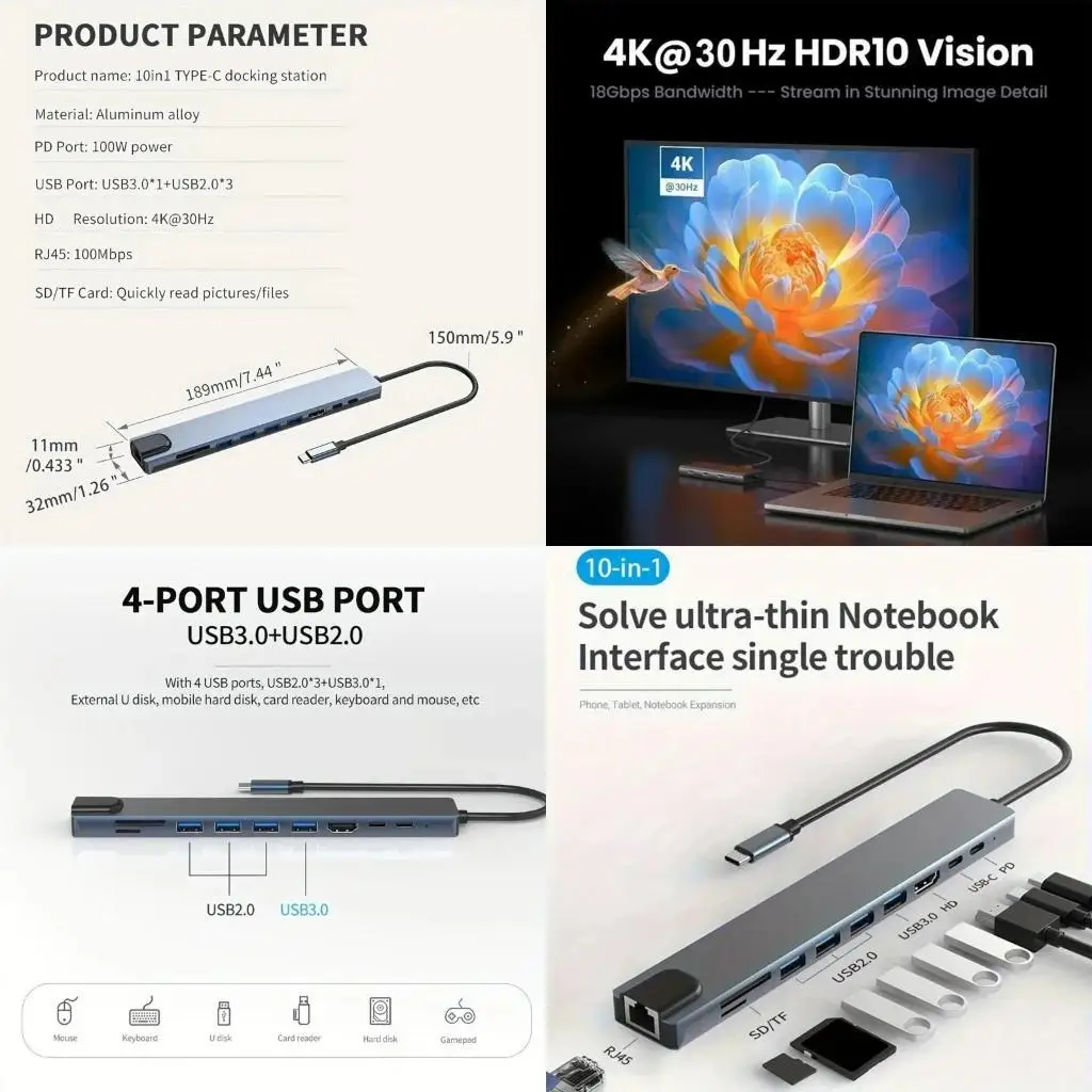 

31ba Advanced Computer Docting Station USB C Connectivities, сетевой адаптер 100 Мбит / с и несколько форматов считывания карт