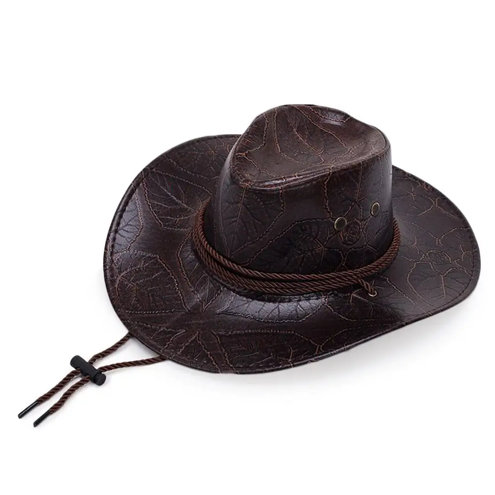 Leather Cowboy Hat Fashion Western Jazz Sun Visors Outdoor Summer Sun Hats Men Women