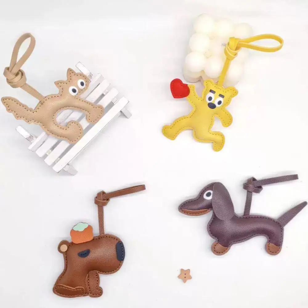 

HOT Creative Bag Hanging Accessories Anti-lost Lanyard Bag Pendant Cute Leather Rope Keychain Mini Bear Keychain Cartoon Keyring