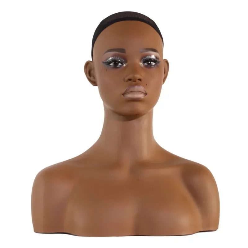 

African American Manikin Heads Female Mannequin Head with Shoulder for Wigs Necklace Jewelry Hats Display