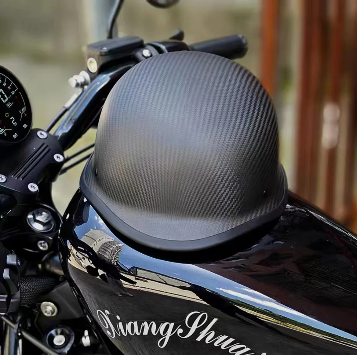 

High Quality Matt Black Carbon Fiber Motorcycle Helmets Light Weight Carbon Shell Safety Cap 1/2 Half Helmet DOT Approved