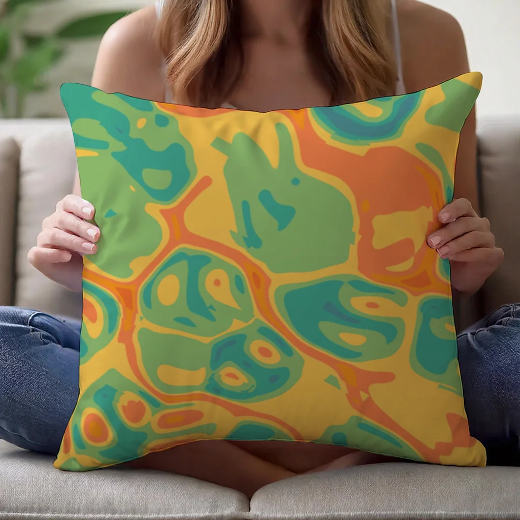1pc Retro Abstract Pillow Cover Turquoise Lime Mustard Yellow 16x16/18x18/20x20 Inch Square Polyester Zipper Washable