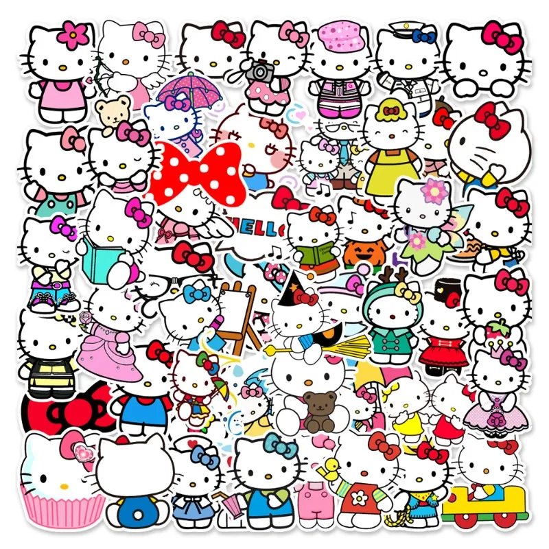 50/100 Sanrio Stickers Aesthetic Waterproof Anime Sticky Sticker Diary Pack Credit Card Sketchbook Stationery Children's Kawaii