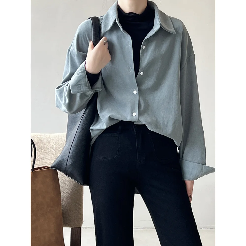 

Korean Version Corduroy Shirt for Women in Spring 2024, with A Niche and Loose Long Sleeved Design