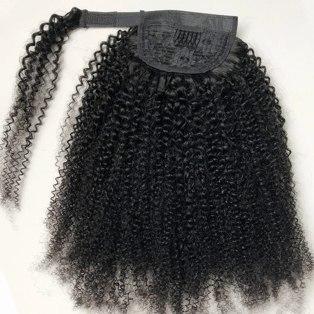 Alibele Afro Kinky Curly Wrap Rond Paardenstaart Menselijk Haar Extensie Korte Paardenstaart Clip In Haarstuk 4b 4c Remy Curly Voor Vrouw