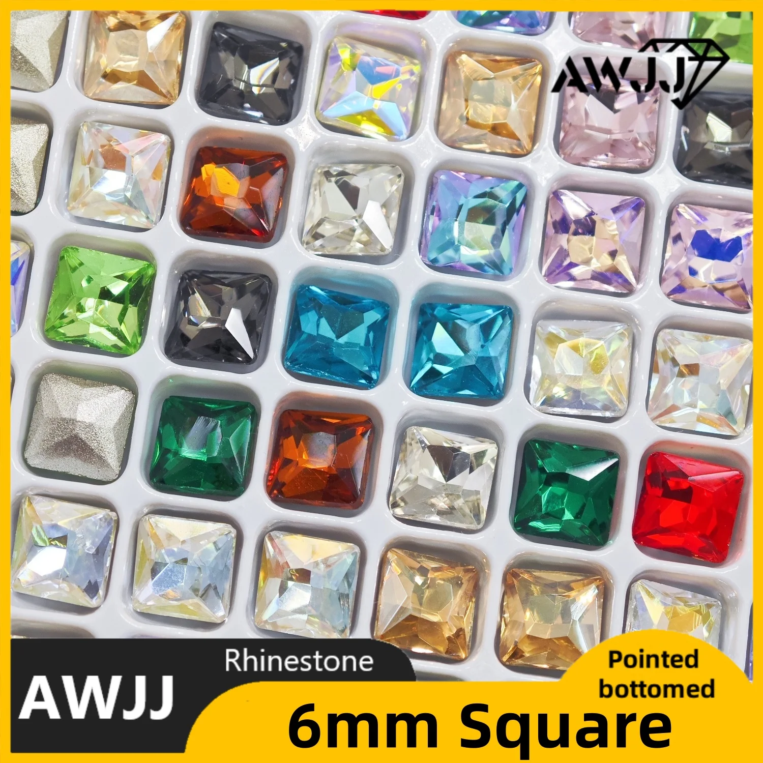 6 مللي متر مربع الشكل كريستال جميع الألوان وأشار القاع الديكور الأحجار الكريمة المستخدمة للأقراط والقلائد مجوهرات الأظافر الإكسسوار