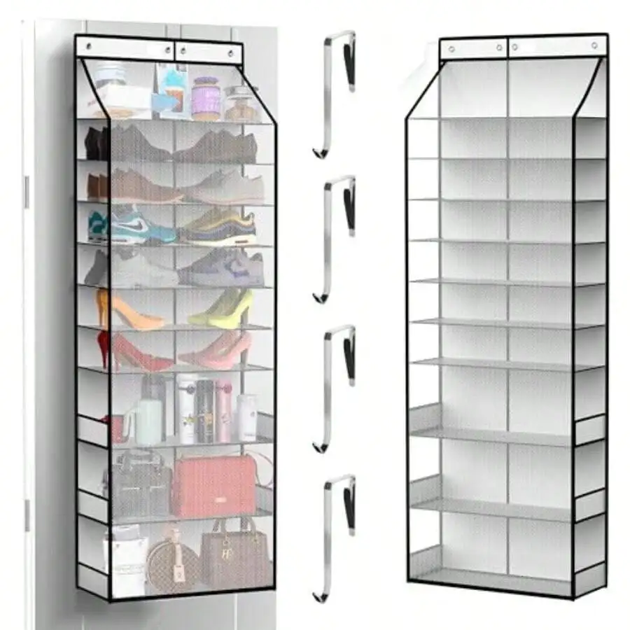 Over The Door Organizer Heavy Duty 96 Lbs Capacity 20 Pair Shoe Rack With Multi-Size Pockets Fits Tall Boots Up To 11.8', Breath