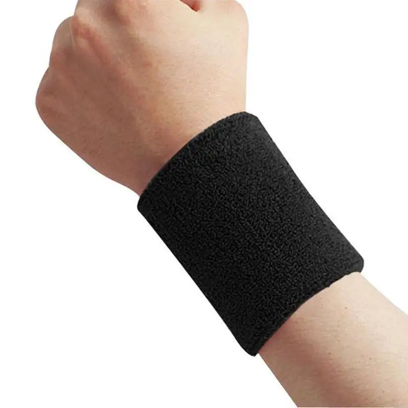 Cotton Sweatband Moisture Wicking Athletic Terry Cloth Wristband for Tennis, Basketball, Running, Gym, Working Out Black 8 10CM