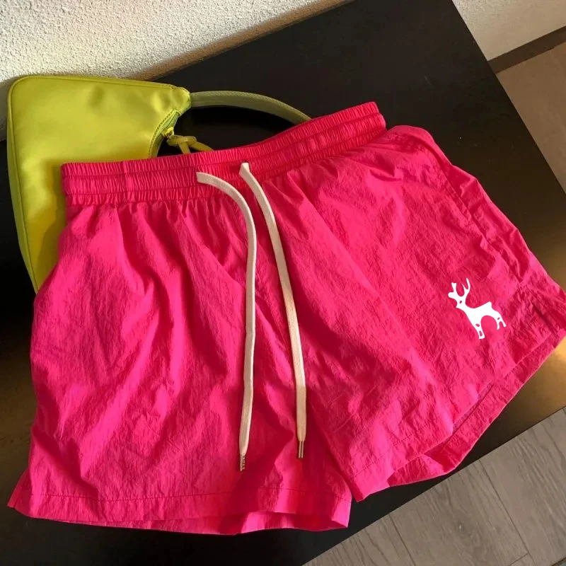 

Широкие шорты с высокой талией и свободным кроем, с принтом в виде оленя, женские летние повседневные брюки в корейском стиле из полиэфирного волокна