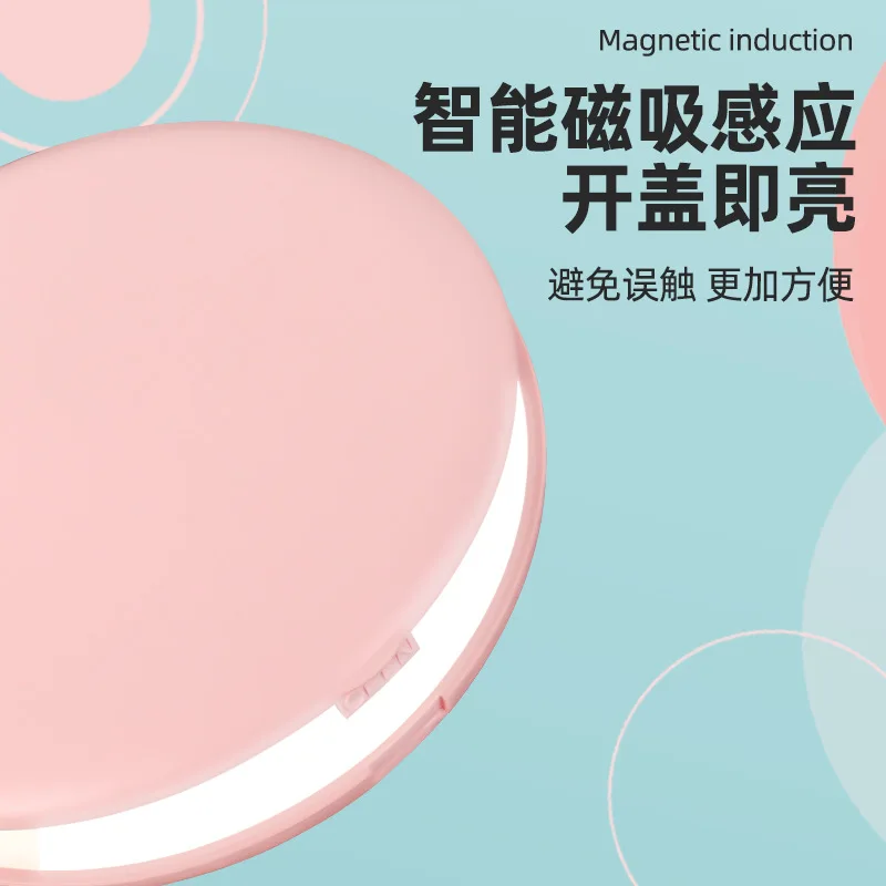 LED makeup mirror double-sided portable folding fill light handheld mini round