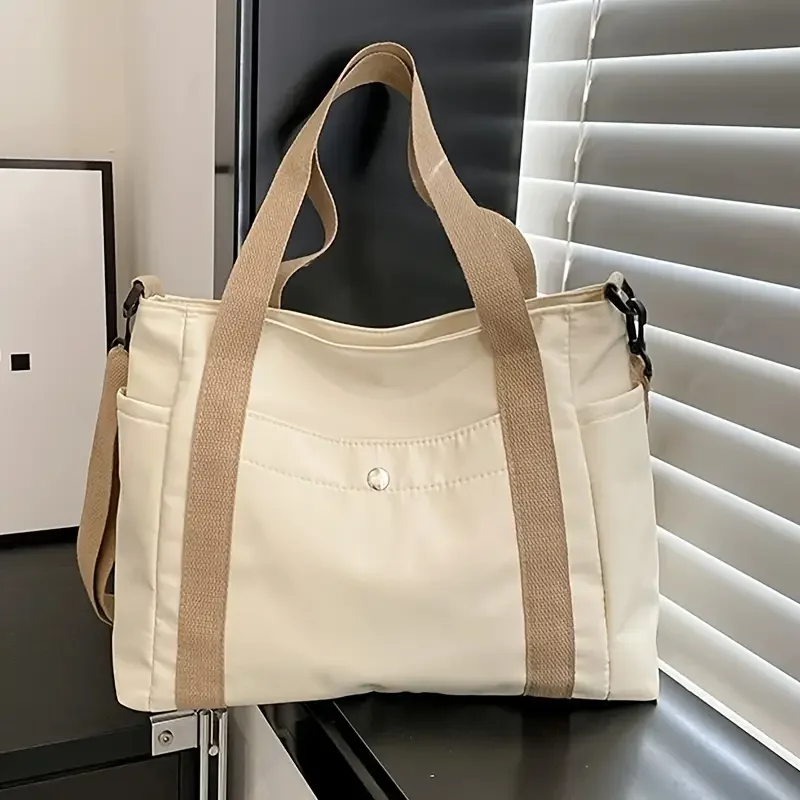 Large Capacity Nylon Crossbody Bag Casual Solid Color Messenger Shoulder Bag with Removable Strap Women's Fashion Tote Bag