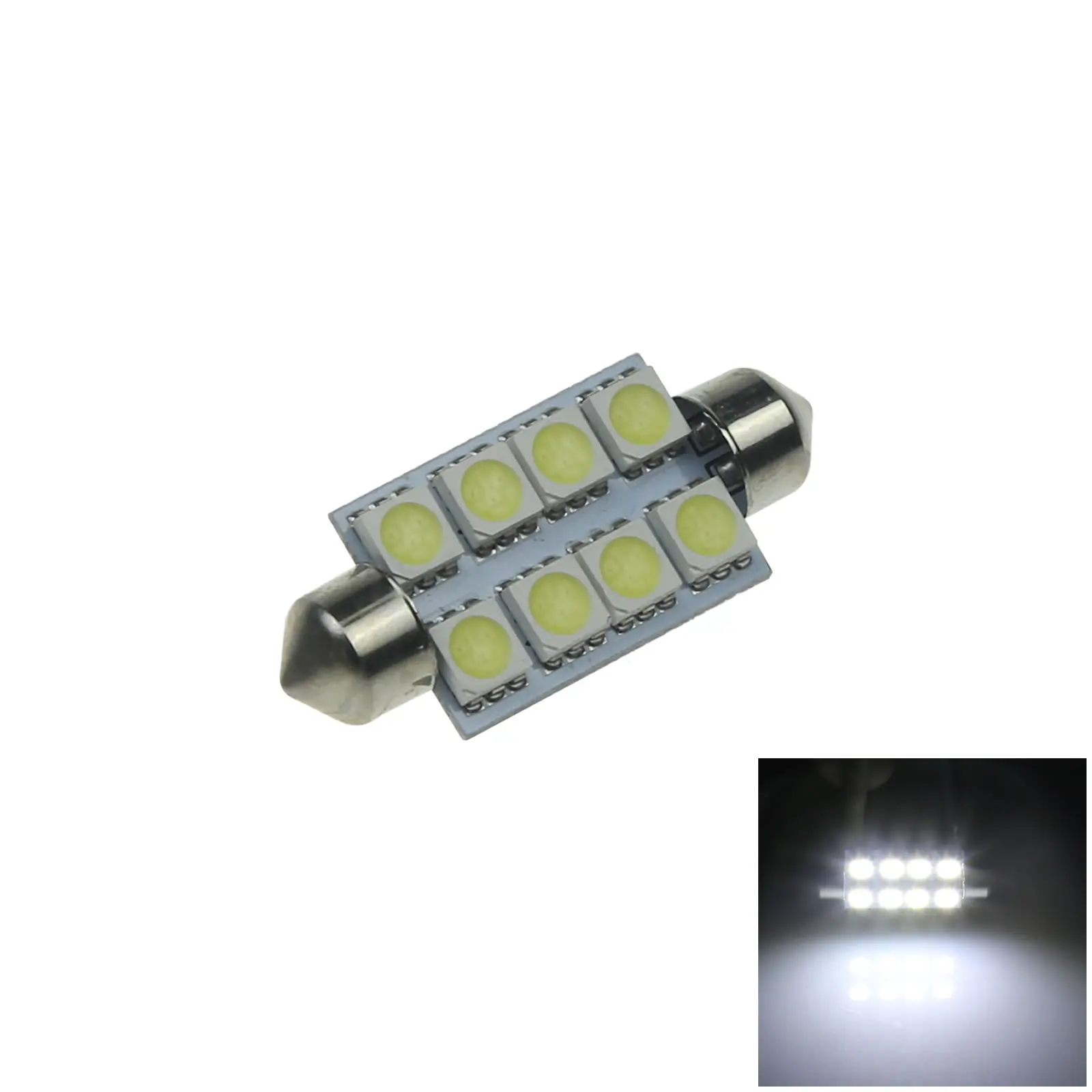 1x White AUTO 42MM Festoon Lamp interior Light 8 Emitters 5050 SMD LED 578 Z20027