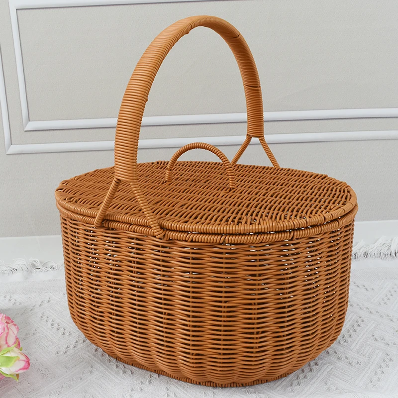 

New rattan wovenbasket handbasket outdoor picnicbasket storage shoppingbasket portable worshipbasket fruit storage basket