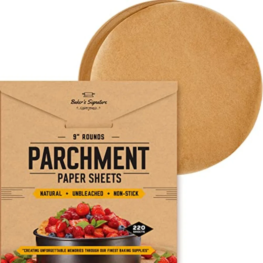 

220 Liners] Heavy Duty 9 Inch Parchment Rounds Paper Baking Sheets Precut Silicone Coated and Unbleached Will Not Curl or Burn