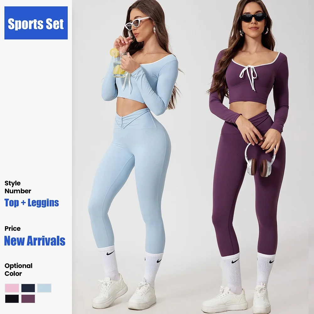 

Cloud Hide Long Sleeve Yoga Suit Women Gym Fitness Set XS Sports Tracksuit Top Leggings Workout Pilates Outfits Running Clothes