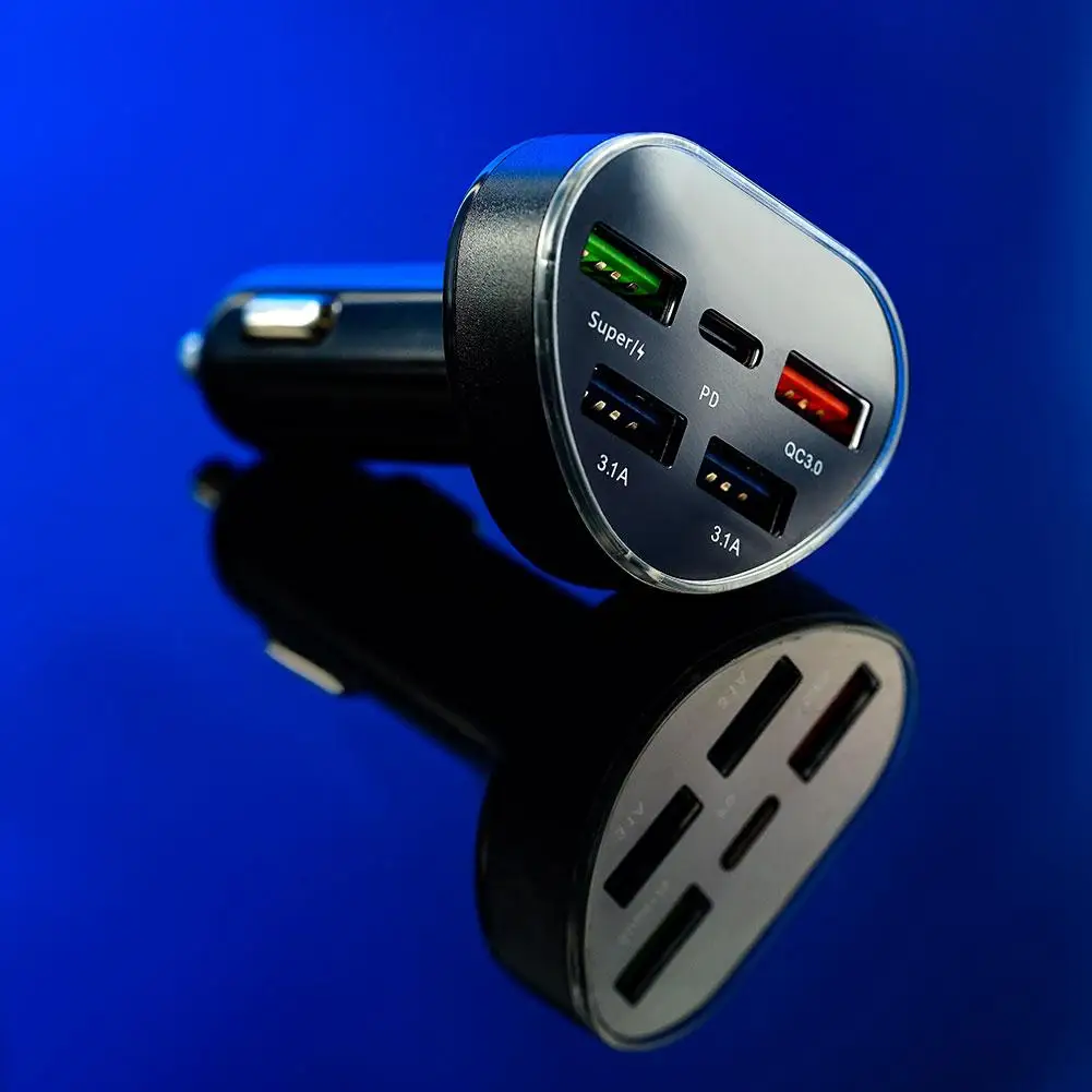 

5 Ports LED Car Charger Fast Charging Adapter Type C PD Mini Car Phone Charger For iphone Y5Z1