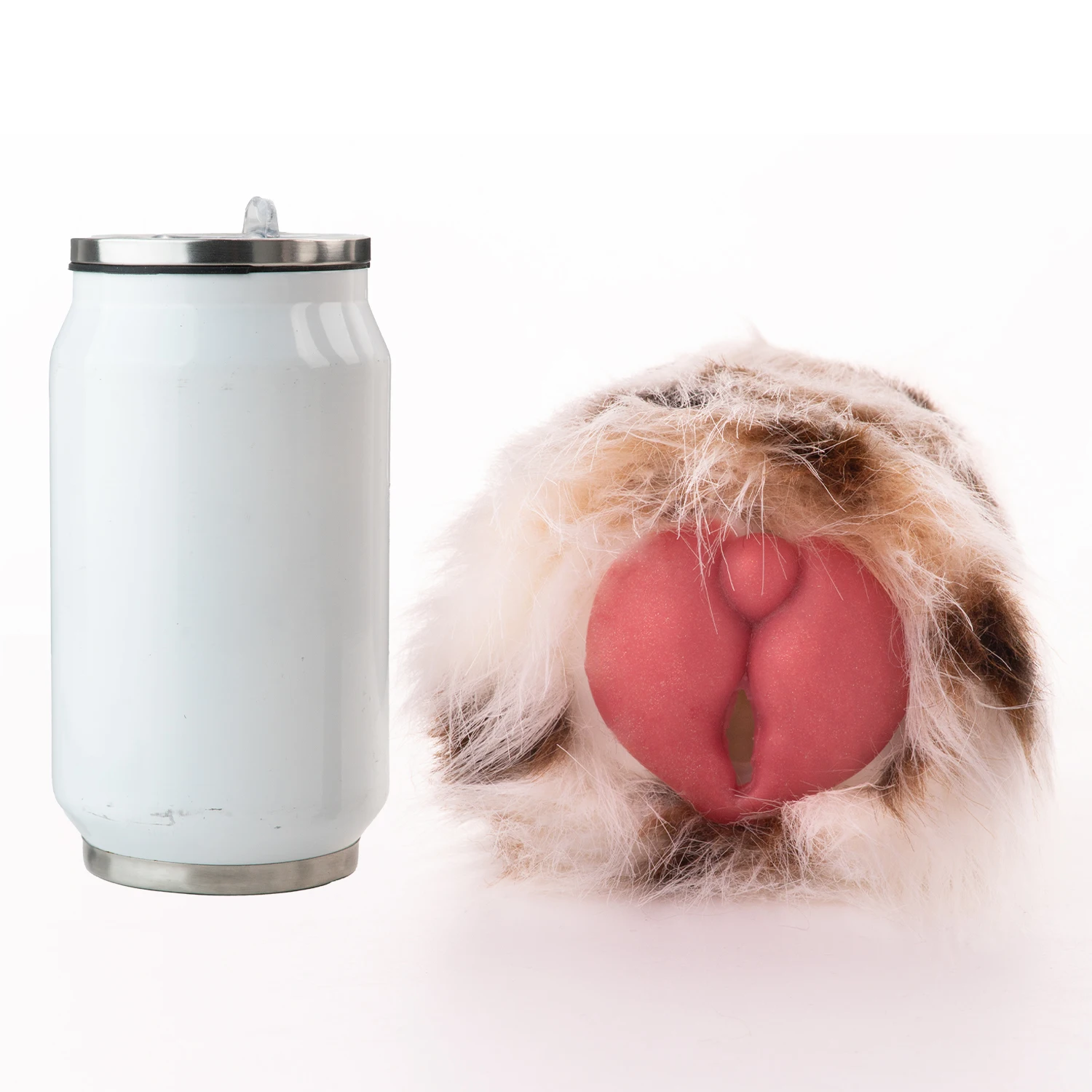 SHAZ Dalmatian Furry Pattern Silicone Stroker, Removable Spotted Dog Plush, Tight Vagina Channel Onahole for Male Penis Training