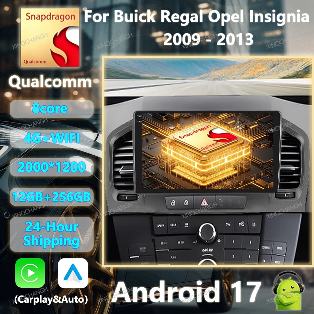 Android 17 Car Radio For Buick Regal For Opel Insignia 1 2009 - 2013 QLED 4G WIFI Carplay Auto Multimedia Stereo Video Player BT