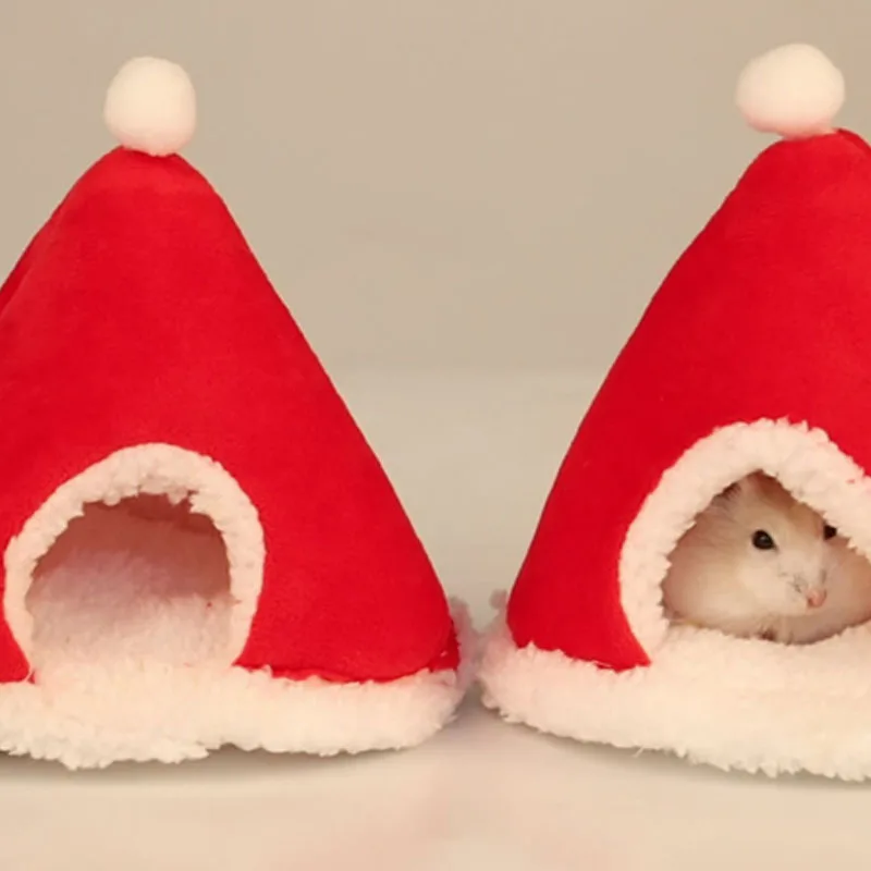 Nido para hámster, Navidad, invierno, cálido, pequeña jaula para mascotas, cama para dormir para conejillos de indias, jaula para erizo, accesorios, casa para dormir, estera suave