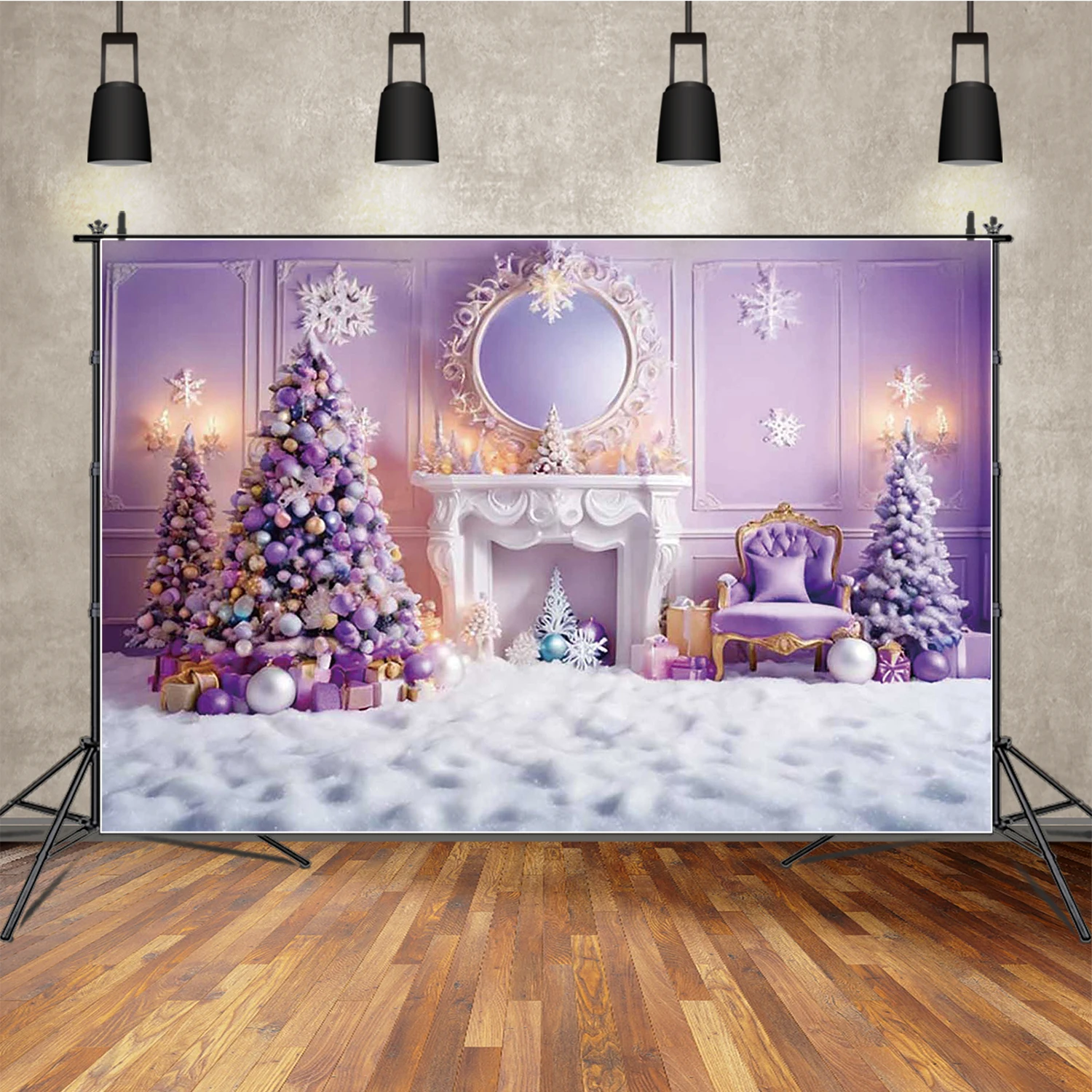 MOON.QG Latar Belakang Natal Merah Muda 2026 Hadiah Pohon Natal Latar Belakang Fotografi Perapian Dekorasi Pesta Pemotretan Zona Foto