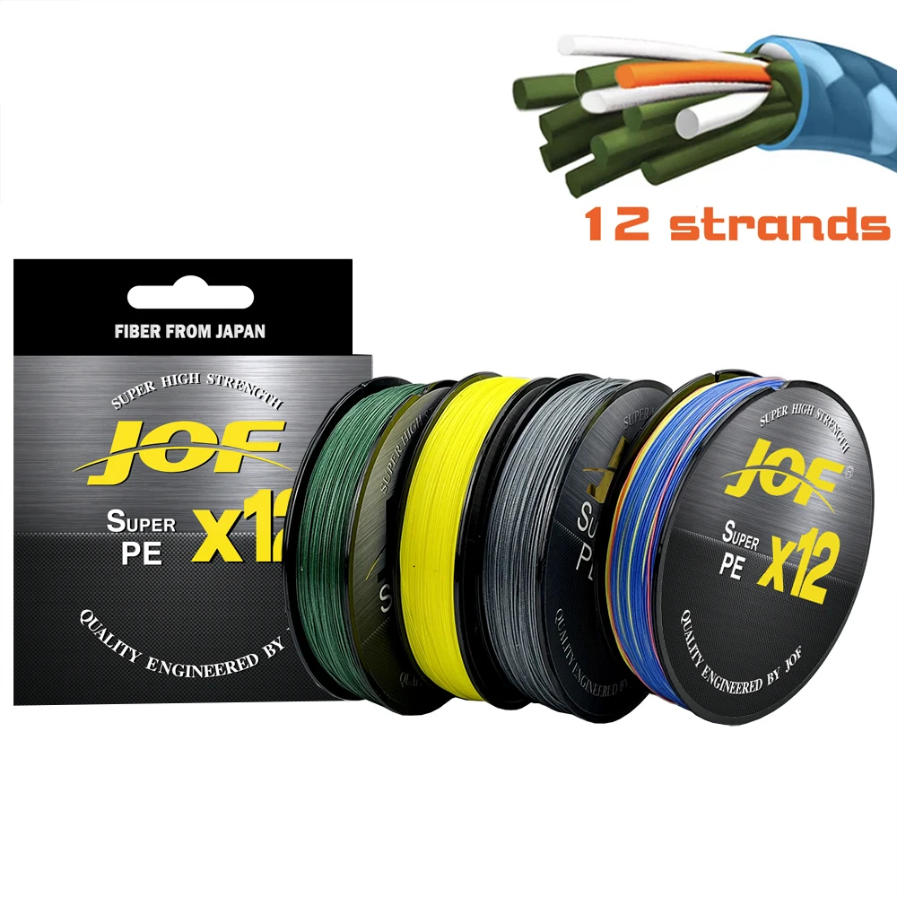 JOF Top Quality12Strands Super Strong 20-92lb Braided Fishing Line X12 100M-500M Multifilament PE Line Saltwater Fishing Tackle