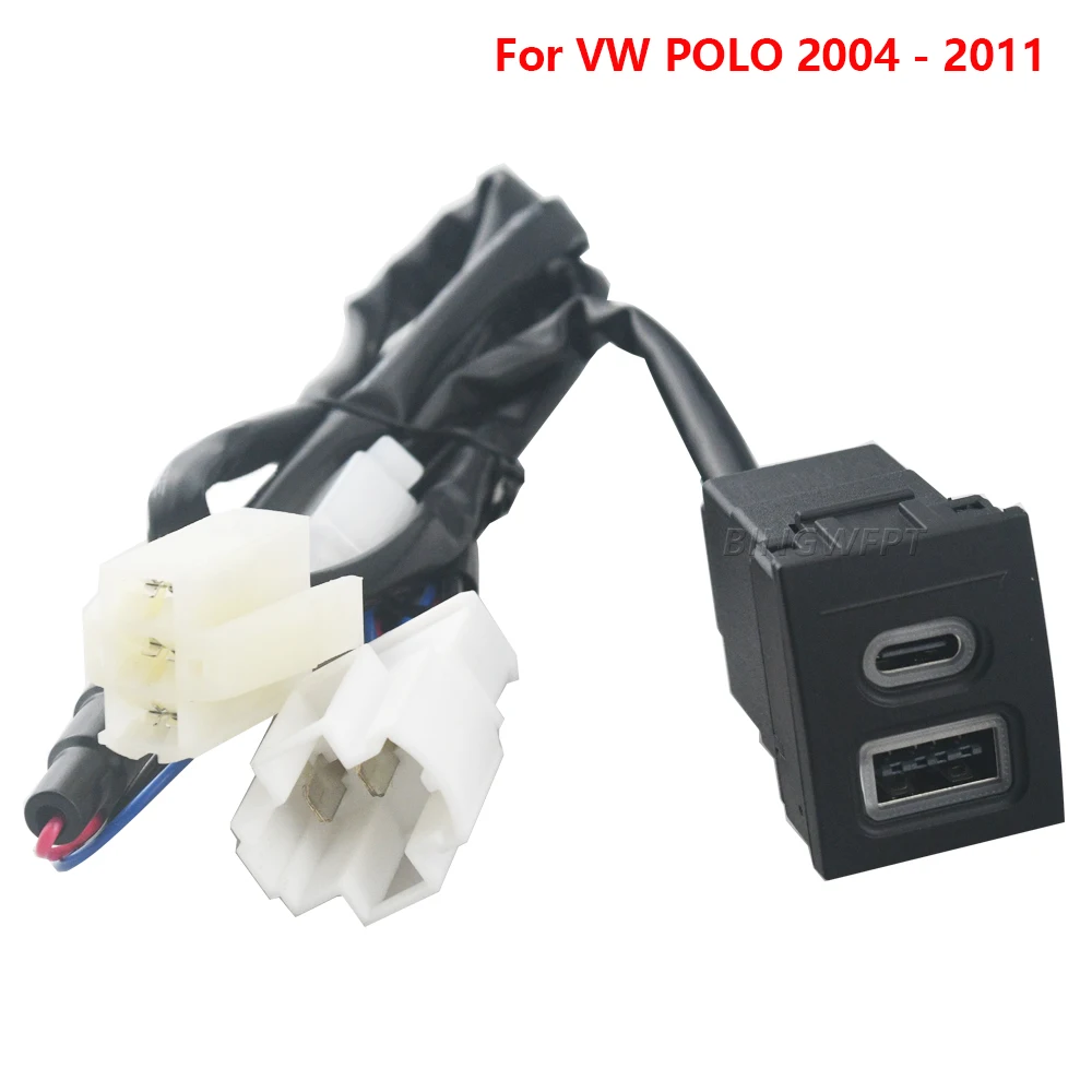 

1PC Car Charger Socket Dual USB PD Type C Charging Outlet Power Adapter Phone For VW Volkswagen POLO 2004-2011 Accessories
