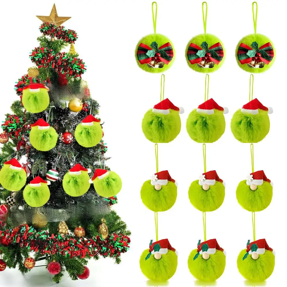 

Оптовая ссылка на 100 шт., рождественские зеленые шарики с помпоном, подвеска для рождественской елки, подвесные украшения, пушистые плюшевые шарики с помпоном, новый год