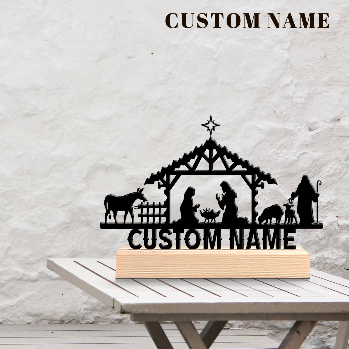 1個入りカスタム名入りイエスの誕生木製ベースメタルアートオー - Home Decor Names のレビューと価格