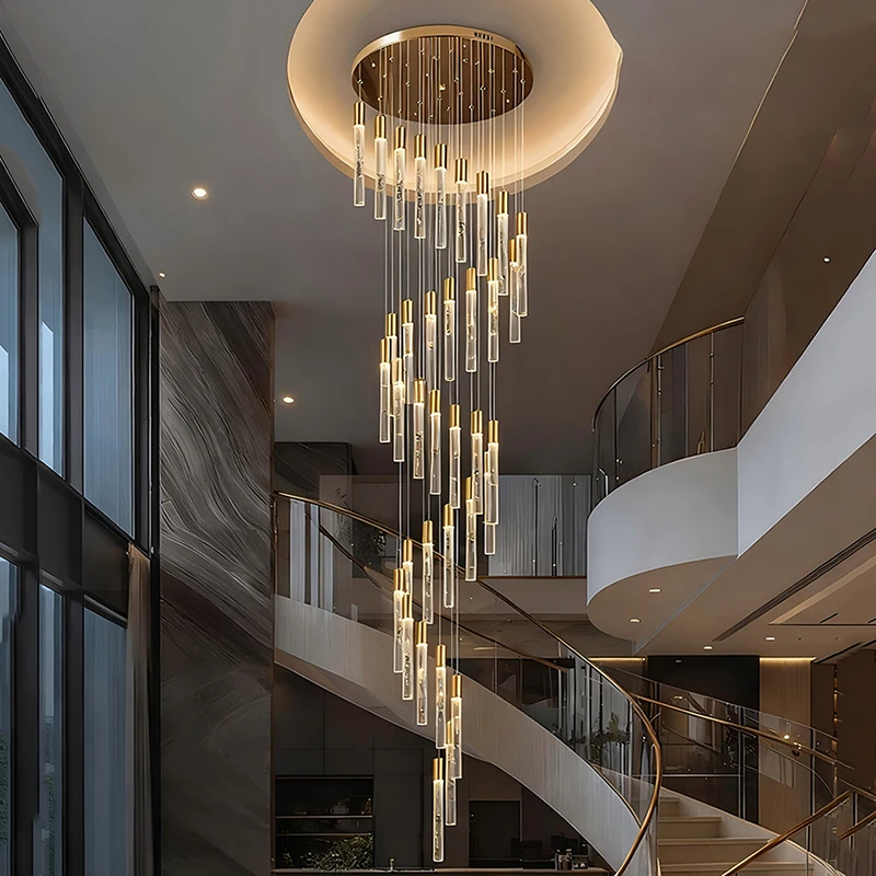 ثريا كريستالية لتزيين المنزل الحديث، مصباح قلادة للدرج، أضواء قلادة لغرفة المعيشة، إضاءة داخلية