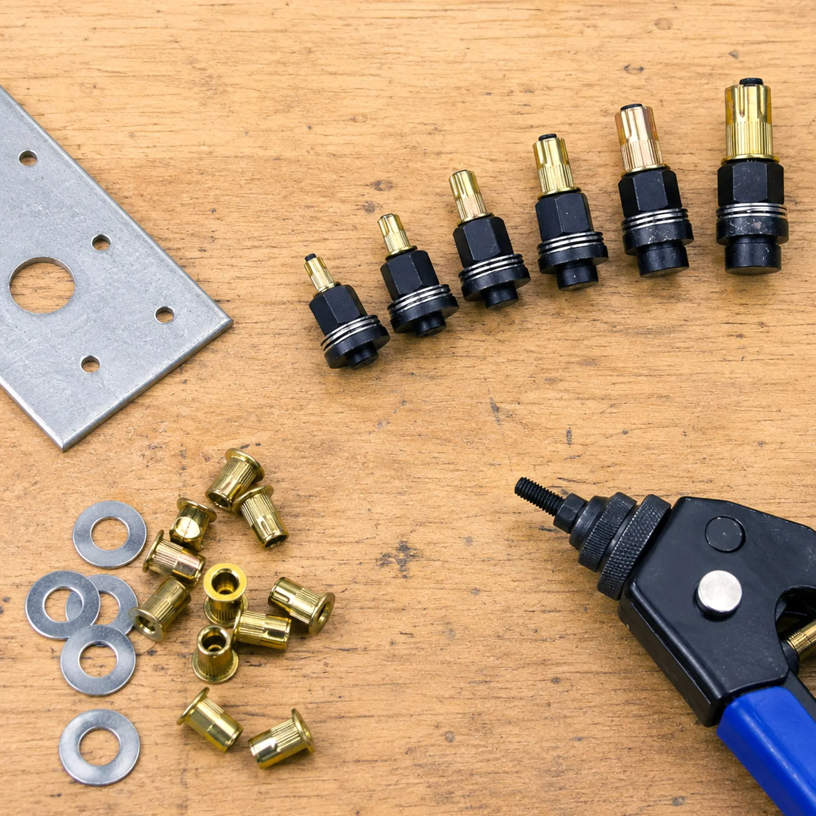 Rivet Nut Gun Kit Hand Rivnut Tool Set With Mixed Metric Brass Rivet Nuts Washers Threaded Insert Repair Hand Tools