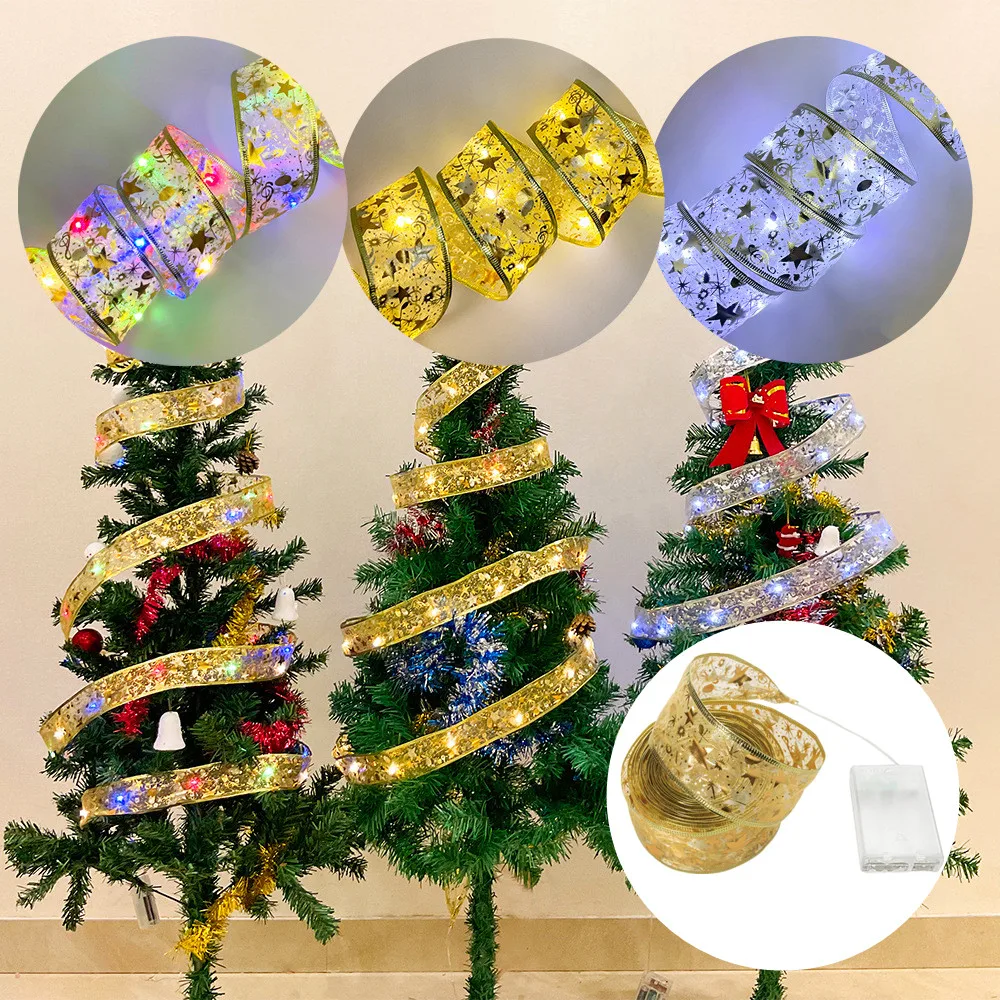 Christmas Decoration LED Ribbon Fairy Lights Christmas Tree Ornaments for Home 2024 DIY Bows Light String Navidad New Year 2024