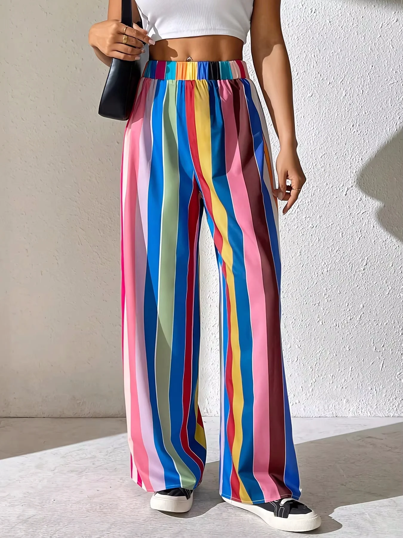 Fashion New Style Colorful Stripes 3D Printed women's wide leg drawstring Loose sports pants loose straight tube women's pants