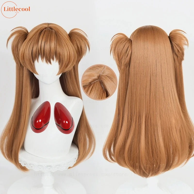 High Quality EVA Asuka Langley Soryu Cosplay Wig 68cm Orange Brown Heat Resistant Hair With Detachable Ponytails Anime Wigs