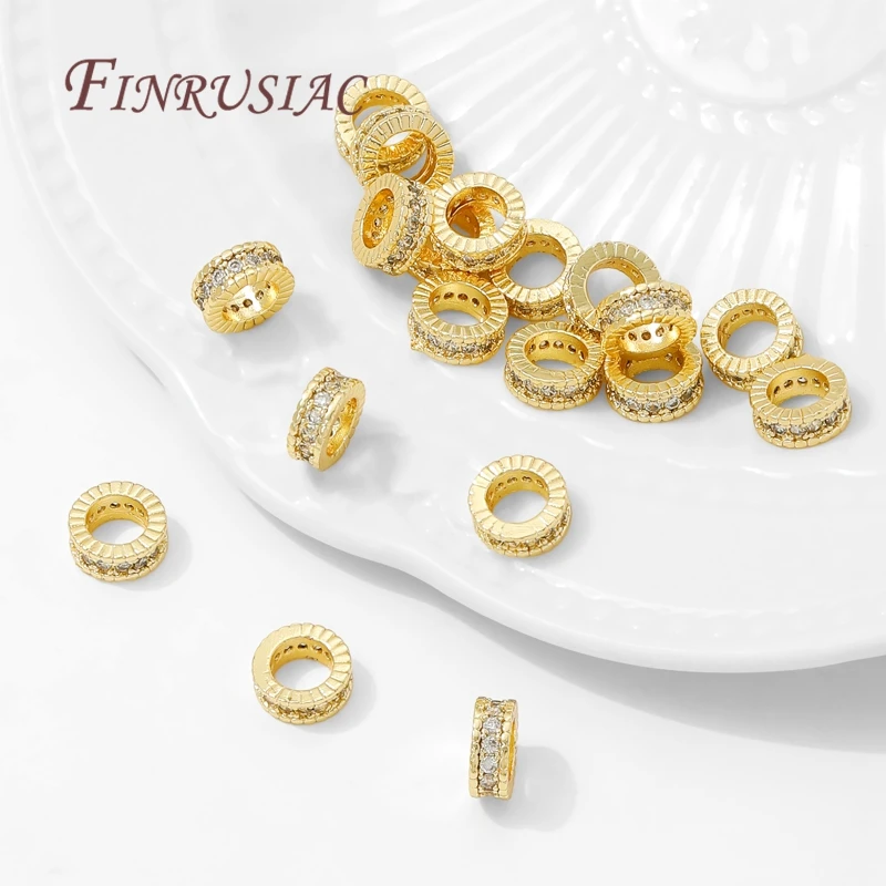 4mm 6mm 8mm 18K Gold Plated Brass with Zircon Round Spacer Beads For Beading,Metal Separator Beads,DIY Jewelry Making Supplies