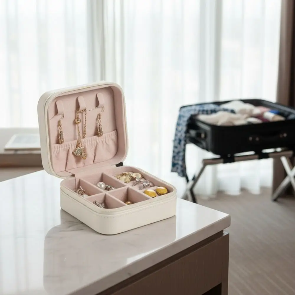 Exquisite Travel Jewelry Case PU Multi-compartment Portable Jewelry Box Black White Jewellery Storage Holder Outdoor Travel
