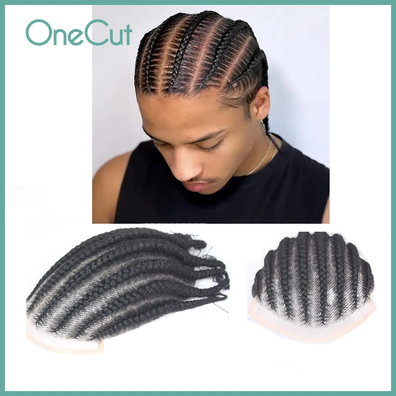 

Full Lace Base 8x10 Black Cornrow Braids Men Toupee Crowned Afro Curls Men's Capillary Prosthesis Human Hair Replacement System