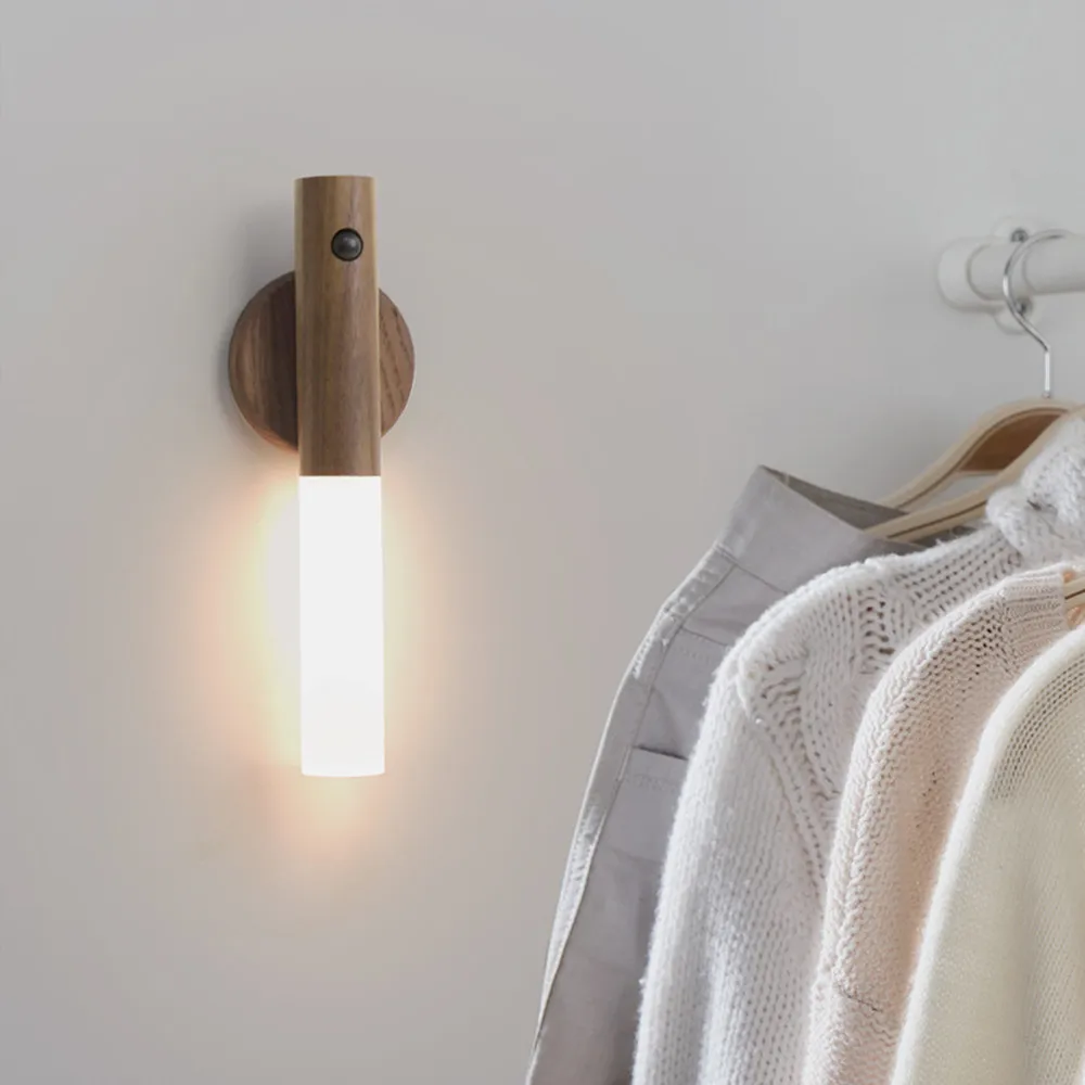 

New USB Charging LED Infrared Sensor Wireless Night Light Bedside Desk Lamp Wardrobe Mini Wall Lamp