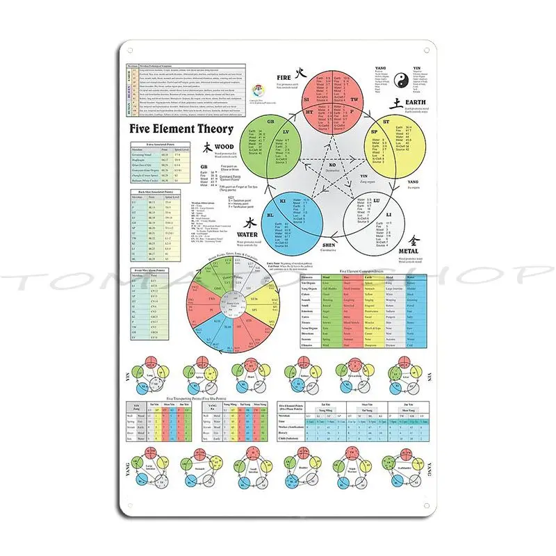 Color Five Elements Acupuncture Points Metal Plaque Club Cinema Club Personalized Tin Sign Poster