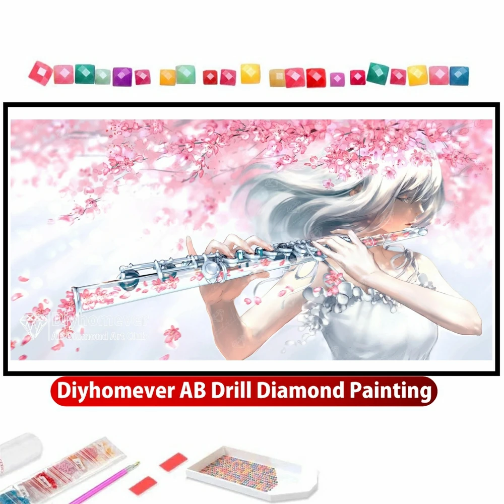 

Japanese Sakura Girl 5D DIY AB Diamond Painting Embroidery Cartoon Cross Stitch Mosaic Handicraft Craft Home Decor Gift