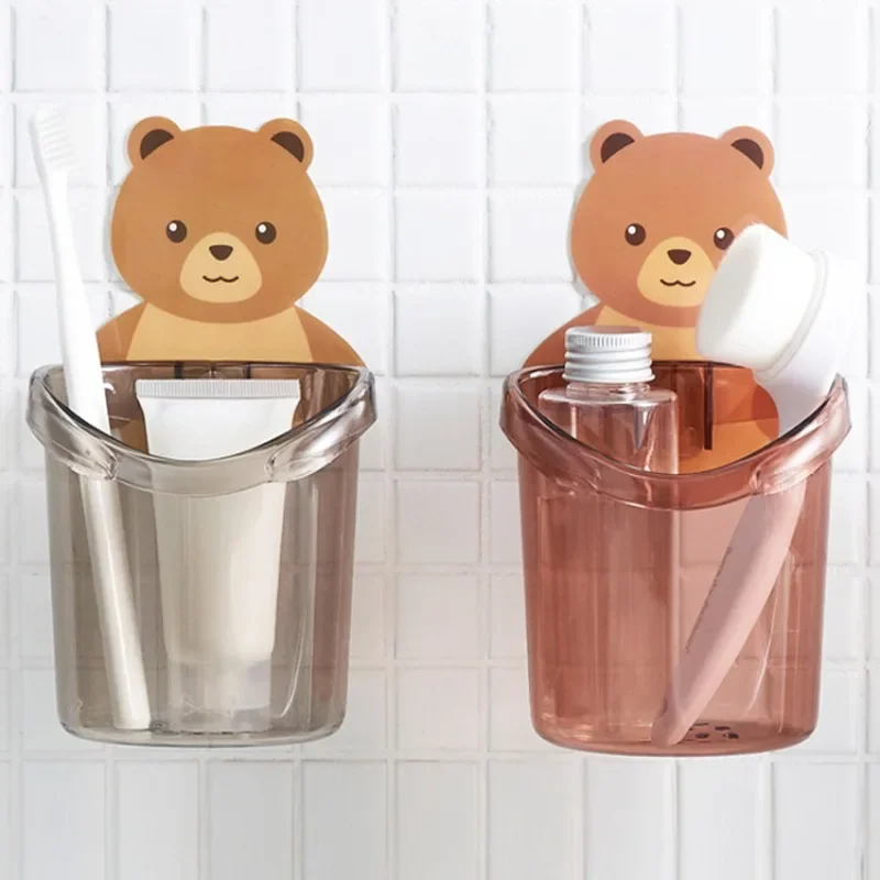 The Bear Wall Mounted Toothbrush Holder and Paste Kids Things Bathroom Accessories Shelf Storage Supplies Organizer