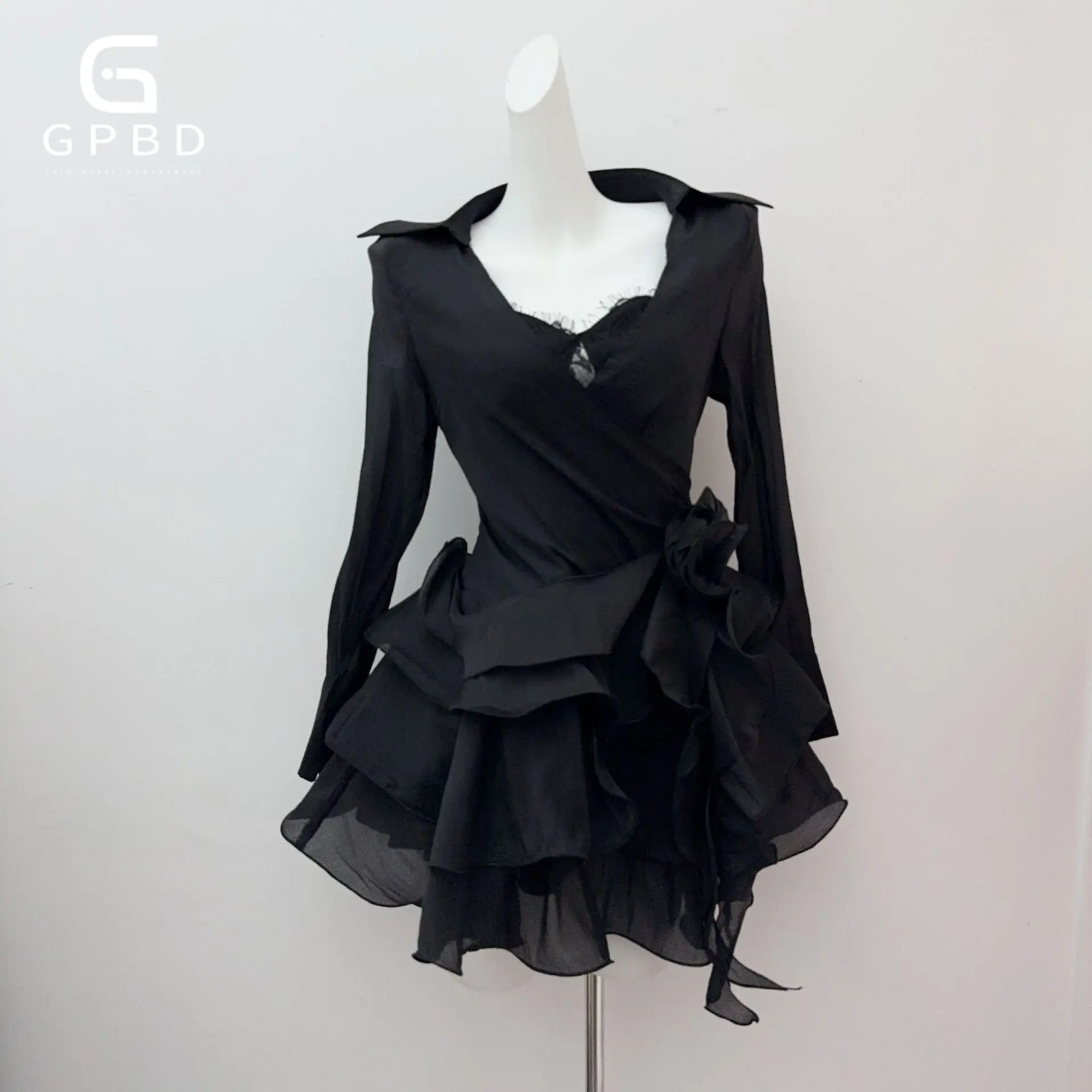 2025 Vestido floral transparente de duas peças Conjunto de camisola e blusa elegante francesa