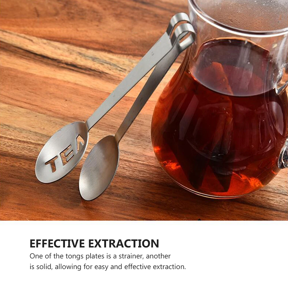 

2 pcs Tea Bag Clips Stainless Steel Squeezer Tongs Multi Purpose Ice Clamps Rust Proof Kitchen Holders Strainer Design